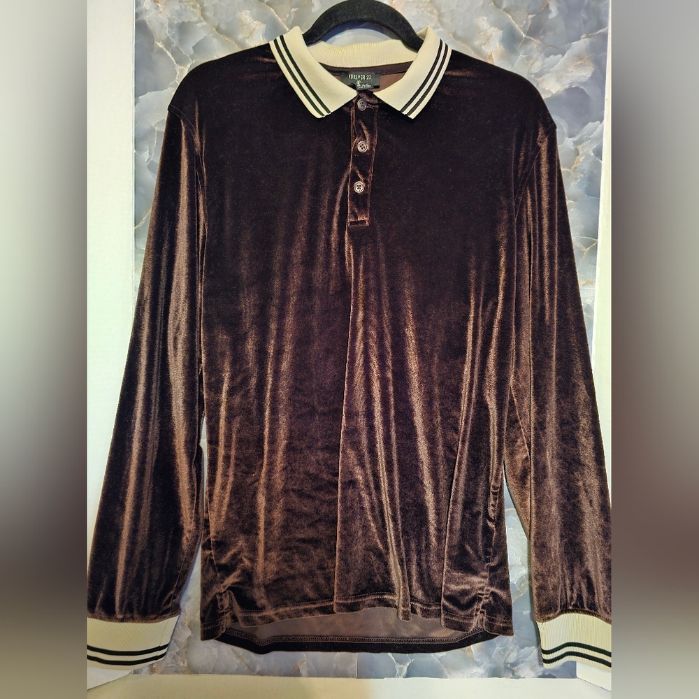 Men's Brown Velvet Long Sleeve Shirt